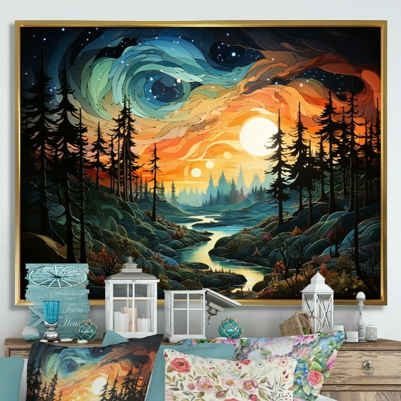 Designart "horizon Aurora Borealis Natures VIII" Landscapes Floater Framed Canvas Print