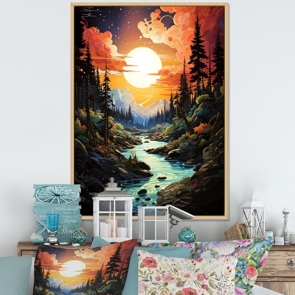 Designart "horizon Aurora Borealis Natures XIII" Landscape & Nature Floater Framed Canvas Print