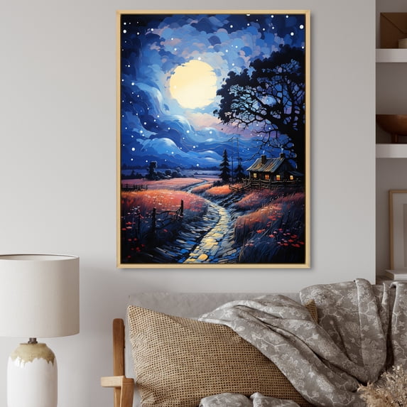 Designart "horizon Barn By Moonlight I" Cityscapes Floater Framed Wall Art Living Room