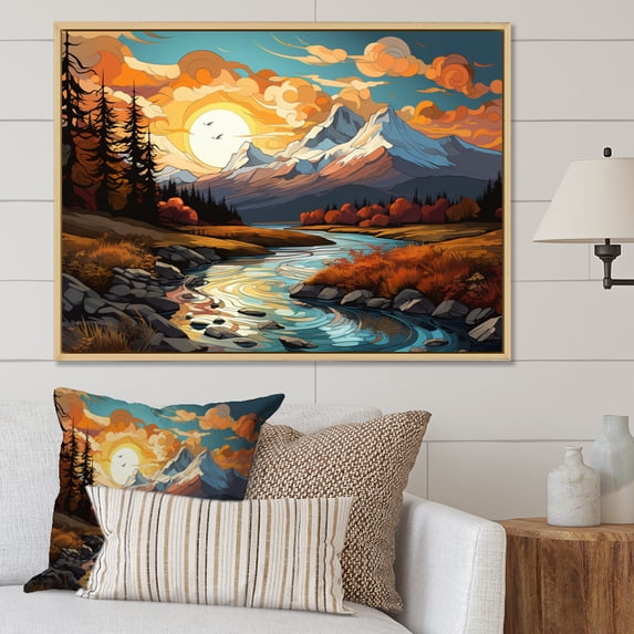 Designart "horizon Vangogh Mountain Serenity III" Landscapes Floater Framed Wall Art Print