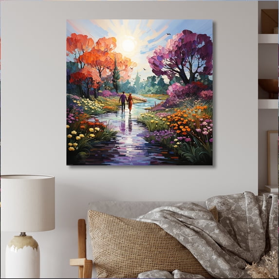 Designart "love Couple In Landscape captivate Garden I" Romantic Landscape Canvas Art Print