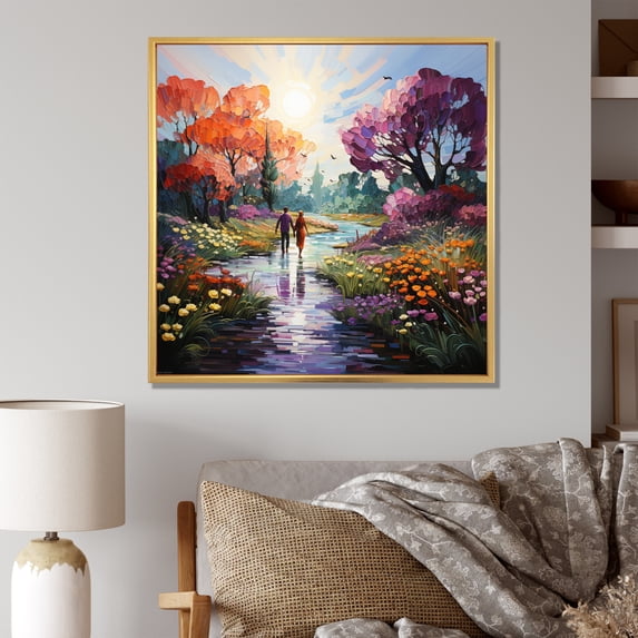 Designart "love Couple In Landscape captivate Garden I" Romantic Landscape Floater Framed Canvas Art Print