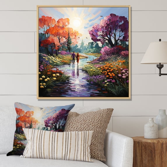 Designart "love Couple In Landscape captivate Garden I" Romantic Landscape Floater Framed Canvas Art Print