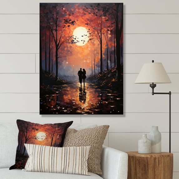 Designart "love Couple Landscape Embracing The Sunset II" Romantic Landscape Wall Decor