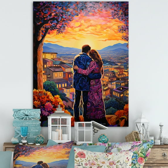 Designart "love Couple Landscape Enveloped In Garden" Romantic Landscape Wall Art Print