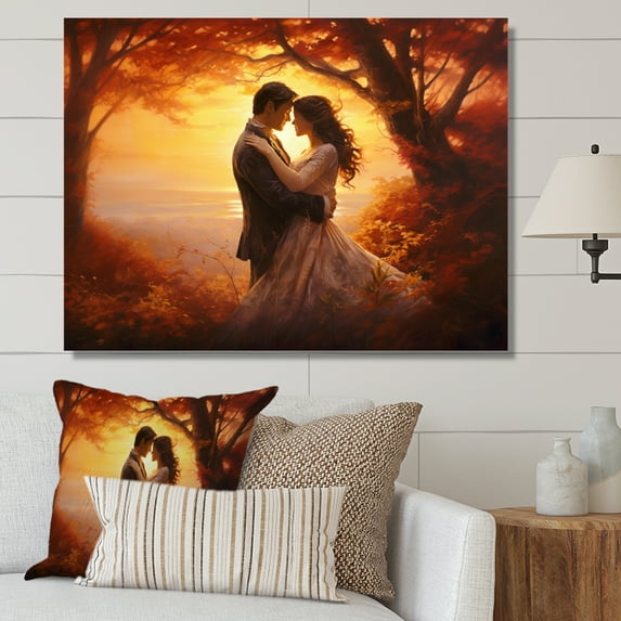 Designart "love Couple Landscape Luminous Embrace III" Romantic Landscape Canvas Wall Art