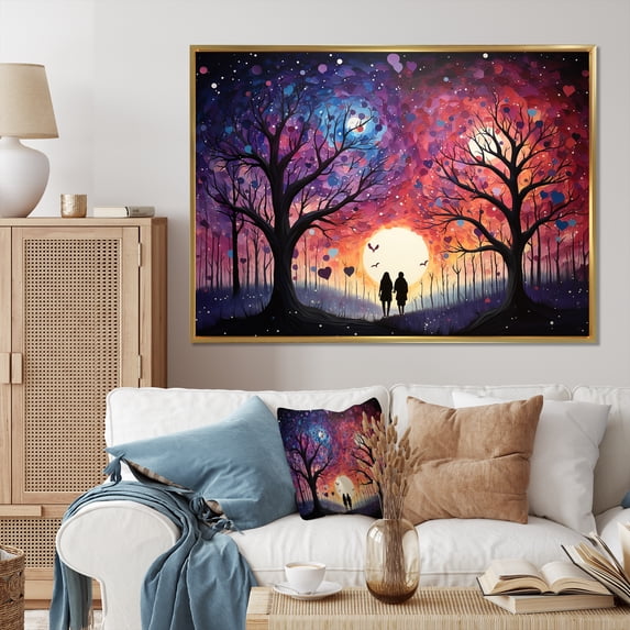 Designart "love Couple Landscape Melting Hearts" Romantic Landscape Floater Framed Canvas Print