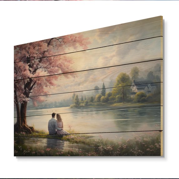 Designart "love Couple Landscape Serenity II" Romantic Landscape Print on Natural Pine Wood