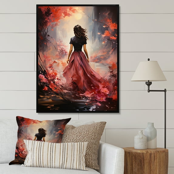 Designart "love Pink Woman Portrait" Portrait Floater Framed Canvas Wall Art