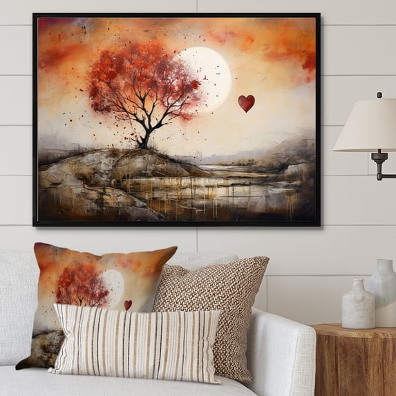 Designart "love Tree Landscape Melting Hearts" Romantic Landscape Floater Framed Canvas Art Print
