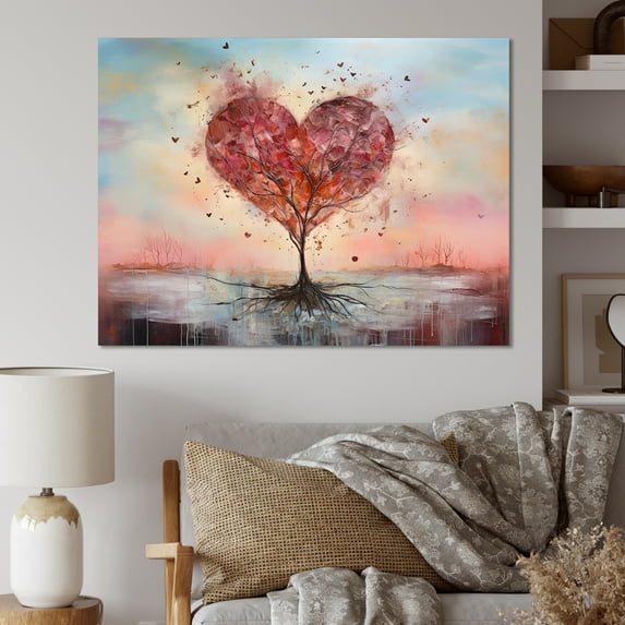Designart "love Tree Landscape Melting Tree Hearts" Romantic Landscape Wall Art Print