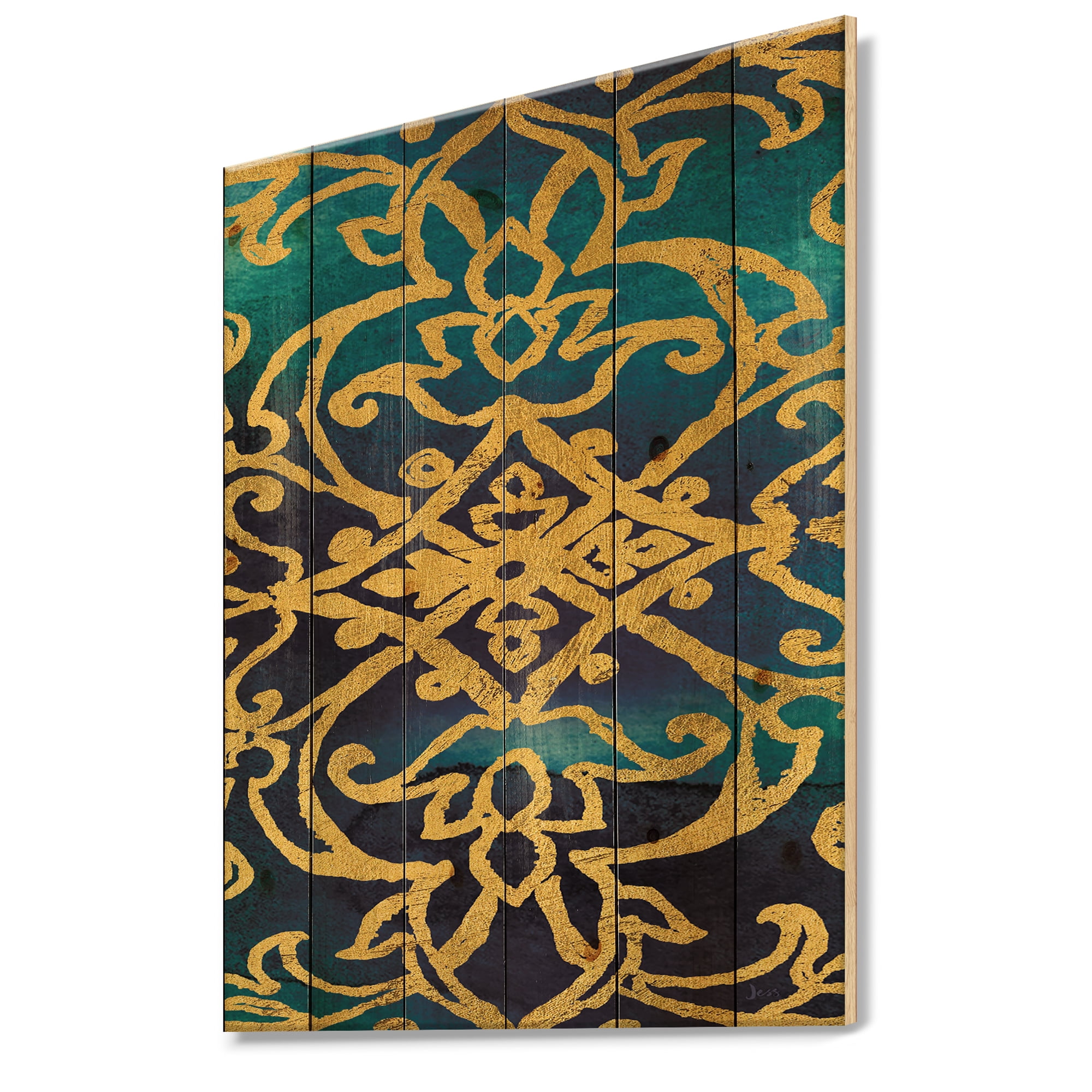 Designart 'metallic Glam Indigo Form II' Transitional Print on Natural Pine Wood