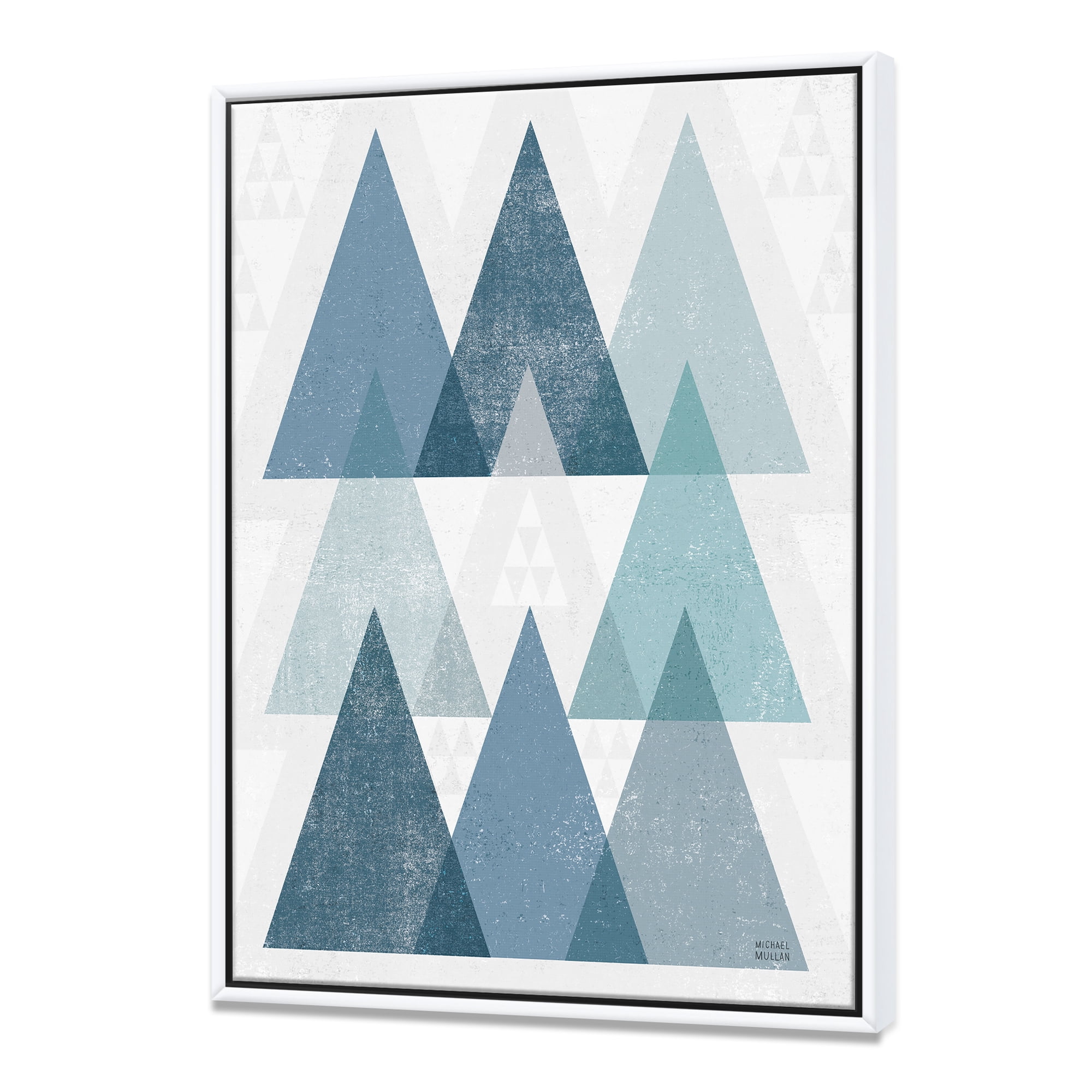 Designart ' minimal Triangles IV Blue ' MidCentury Modern Framed Canvas