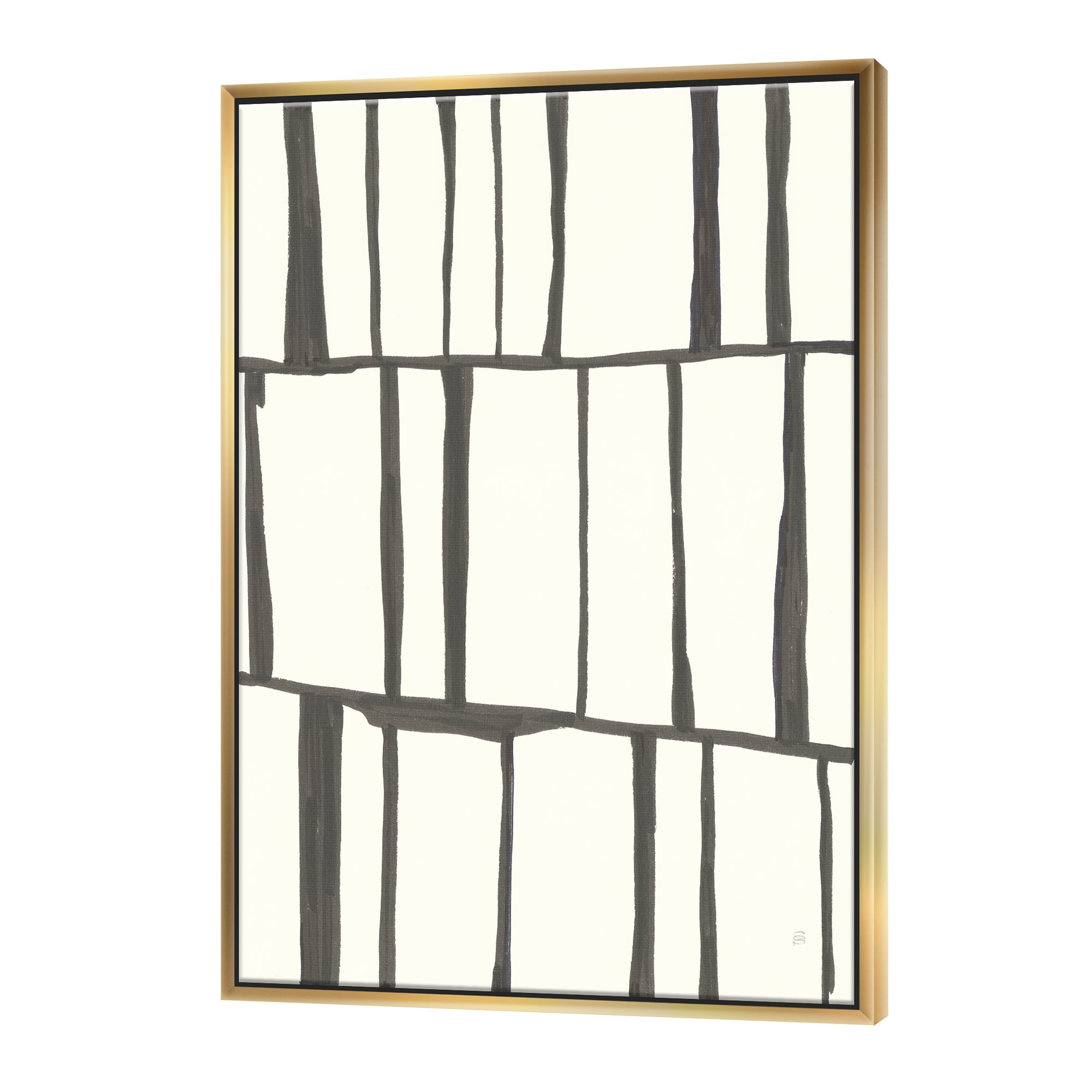 Minimalist Black and White Abstract Canvas with Gold Frame