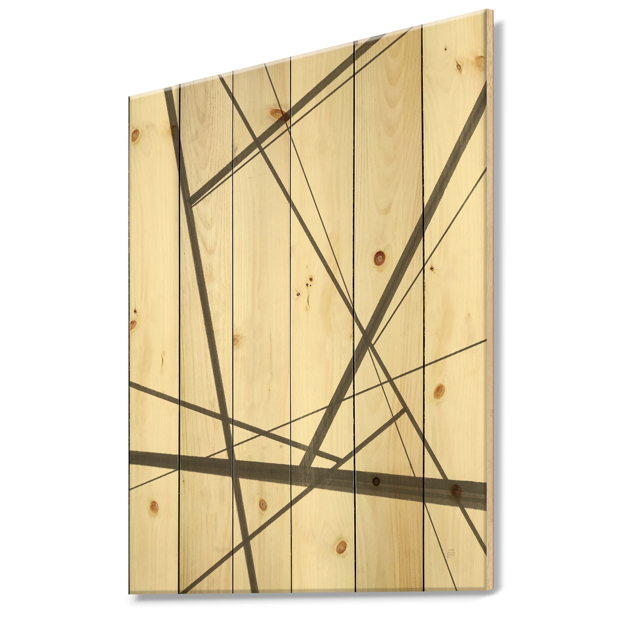 Designart 'minimalist black and white IV' Transitional Print on Natural Pine Wood