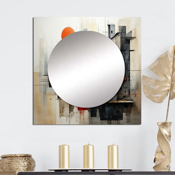 Designart "modern Architectures II" Abstract Collages Red Large Square Mirror - Square Bedroom Mirror Printed Wall Decor - Transitional Square Printed Wall Mirror Art