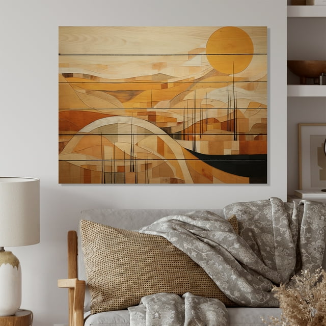 Designart "modern Canyon Mirage" Modern Print on Natural Pine Wood