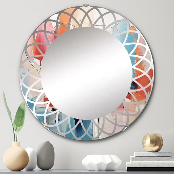 Designart "modern Chromatics I" Abstract Collages Round Wall Mirror - Abstract Oval Mirror