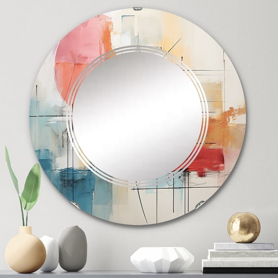 Designart "modern Chromatics II" Abstract Collages Round Wall Mirror - Modern Oval Printed Decorative Oversized Mirror - Multiple Color Options