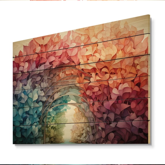 Designart "modern Colorful Rainbow Arch I" Modern Print on Natural Pine Wood