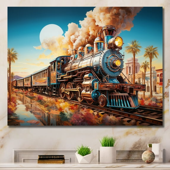Designart "modern Colorful Train 1950S I" Transportation Canvas Print