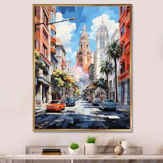 Designart "modern San Diego City Portrait" Cityscapes Floater Framed Canvas Print