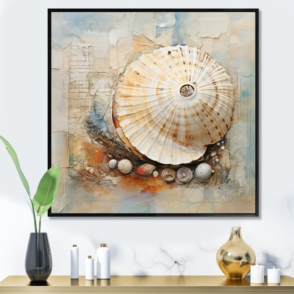 Designart "modern Seashell Treasures I" Animals Floater Framed Wall Decor