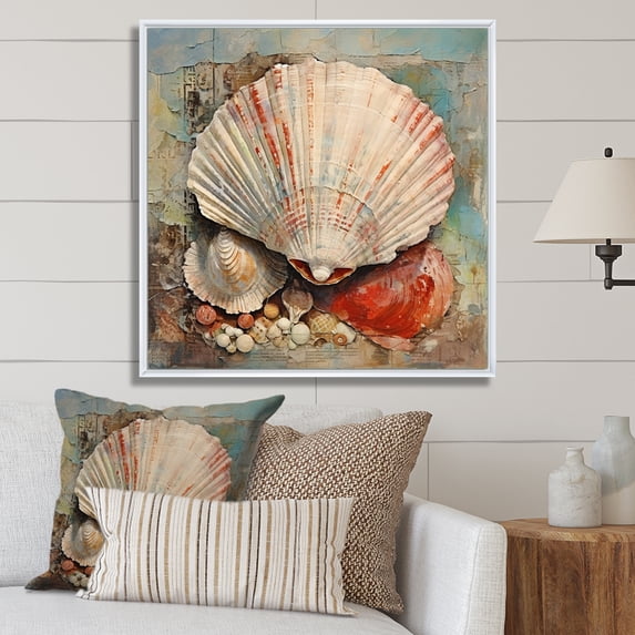 Designart "modern Seashell Treasures II" Animals Floater Framed Canvas Art Print