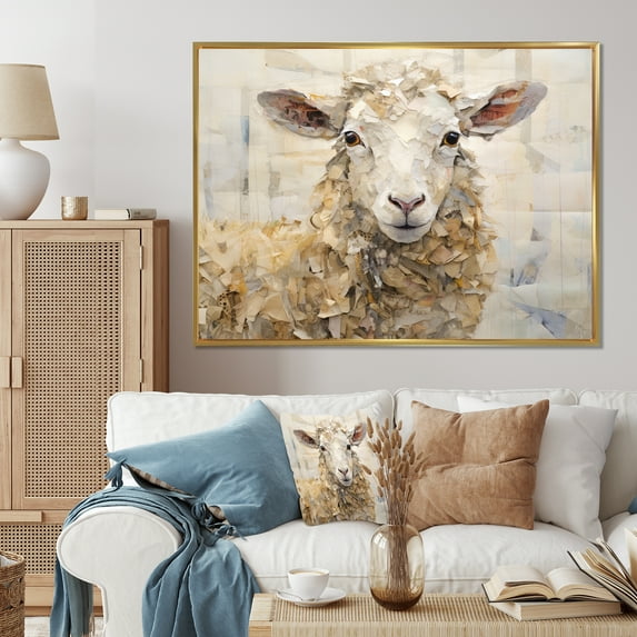 Designart "modern Sheep Grazing II" Animals Floater Framed Canvas Print