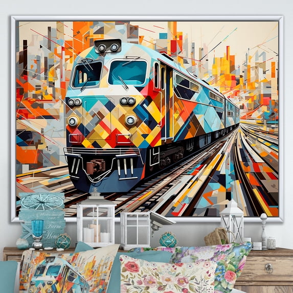 Designart "modern Train Geometric Express II" Transportation Floater Framed Canvas Art Print