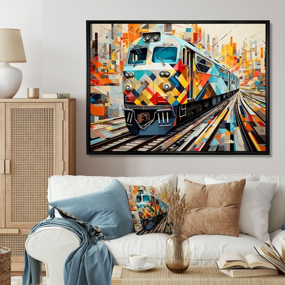 Designart "modern Train Geometric Express II" Transportation Floater Framed Canvas Art Print