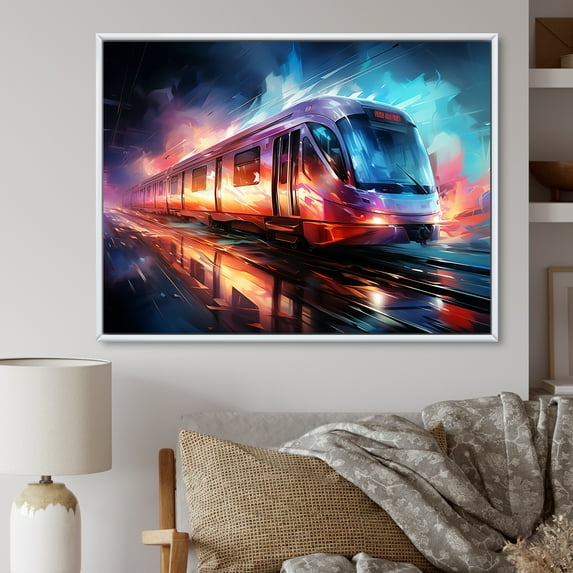 Designart "modern Train Luminous Journeys" Transportation Floater Framed Wall Art Print
