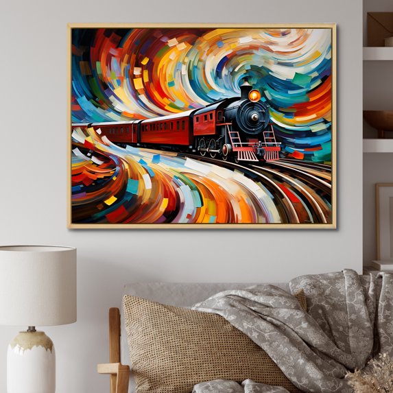 Designart "modern Train Whirling Momentum" Transportation Floater Framed Wall Decor