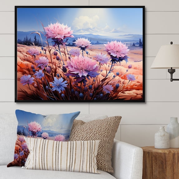 Designart "pasture Cornflower Cascade" Floral Floater Framed Canvas Print