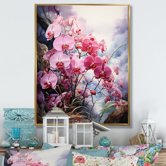 Designart "pasture Delicate Orchid Oasis II" Floral & Botanical Floater Framed Wall Art Living Room