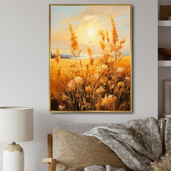 Designart "pasture Goldenrod Glow II" Floral Floater Framed Wall Art Living Room