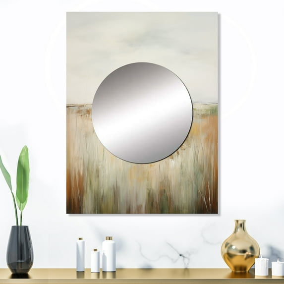 Designart "pasture Grasslands Minimalism II" Landscapes Mirror Wall Decor - Traditional Beige Landscapes Large Mirror For Wall Art Decor - 32" x 24" Inch
