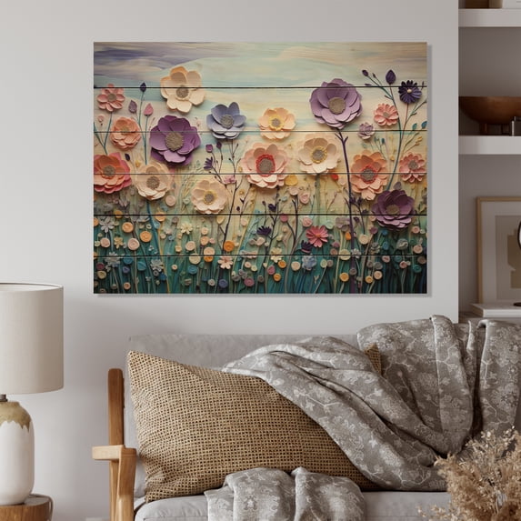 Designart "pasture Melody II" Modern Print on Natural Pine Wood