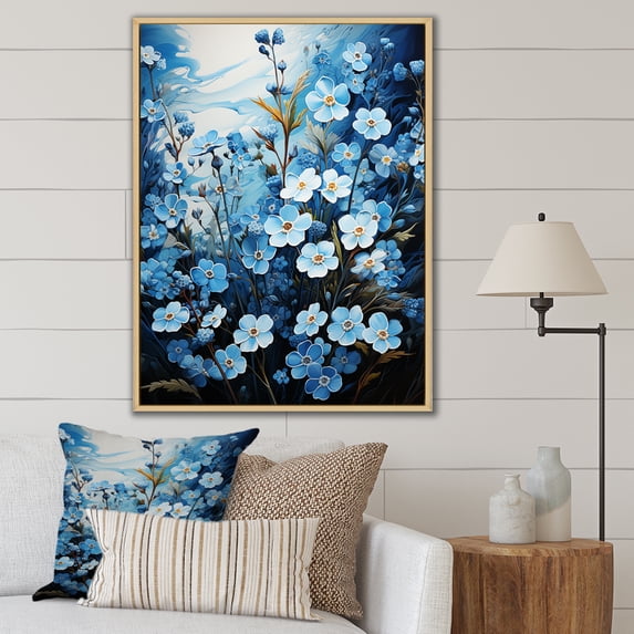 Designart "pasture Of Forgetmenots Flowers II" Floral & Botanical Floater Framed Wall Decor