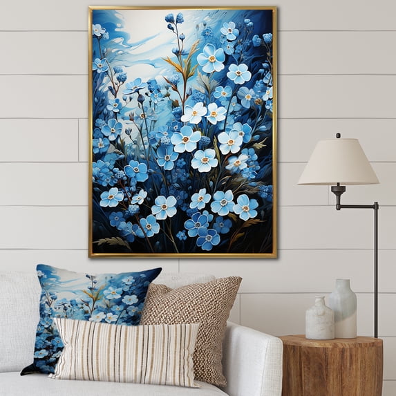 Designart "pasture Of Forgetmenots Flowers II" Floral & Botanical Floater Framed Wall Decor