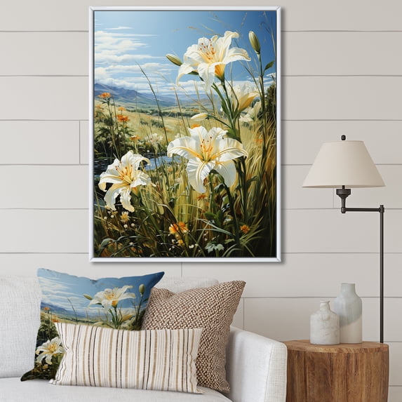 Designart "pasture Of Lilies I" Floral & Botanical Floater Framed Canvas Print