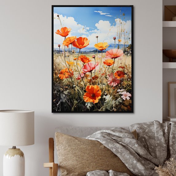 Designart "pasture Of Marigolds" Floral & Botanical Floater Framed Wall Art Print