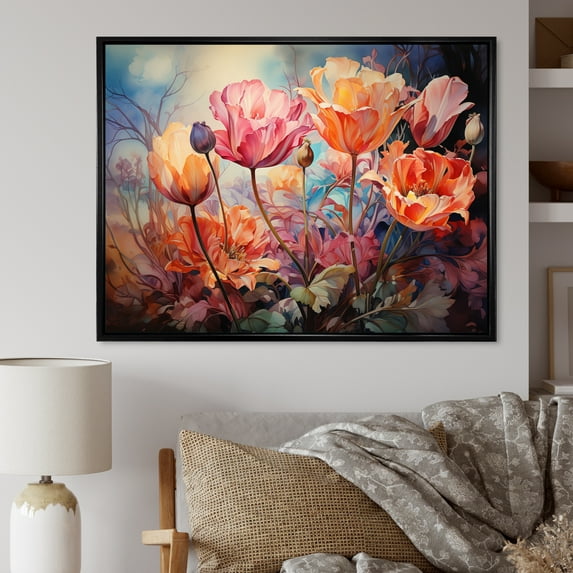Designart "pasture Tulip Tapestry" Floral Floater Framed Wall Decor