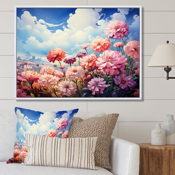 Designart "pasture Zinnia Dreams" Floral Floater Framed Wall Decor