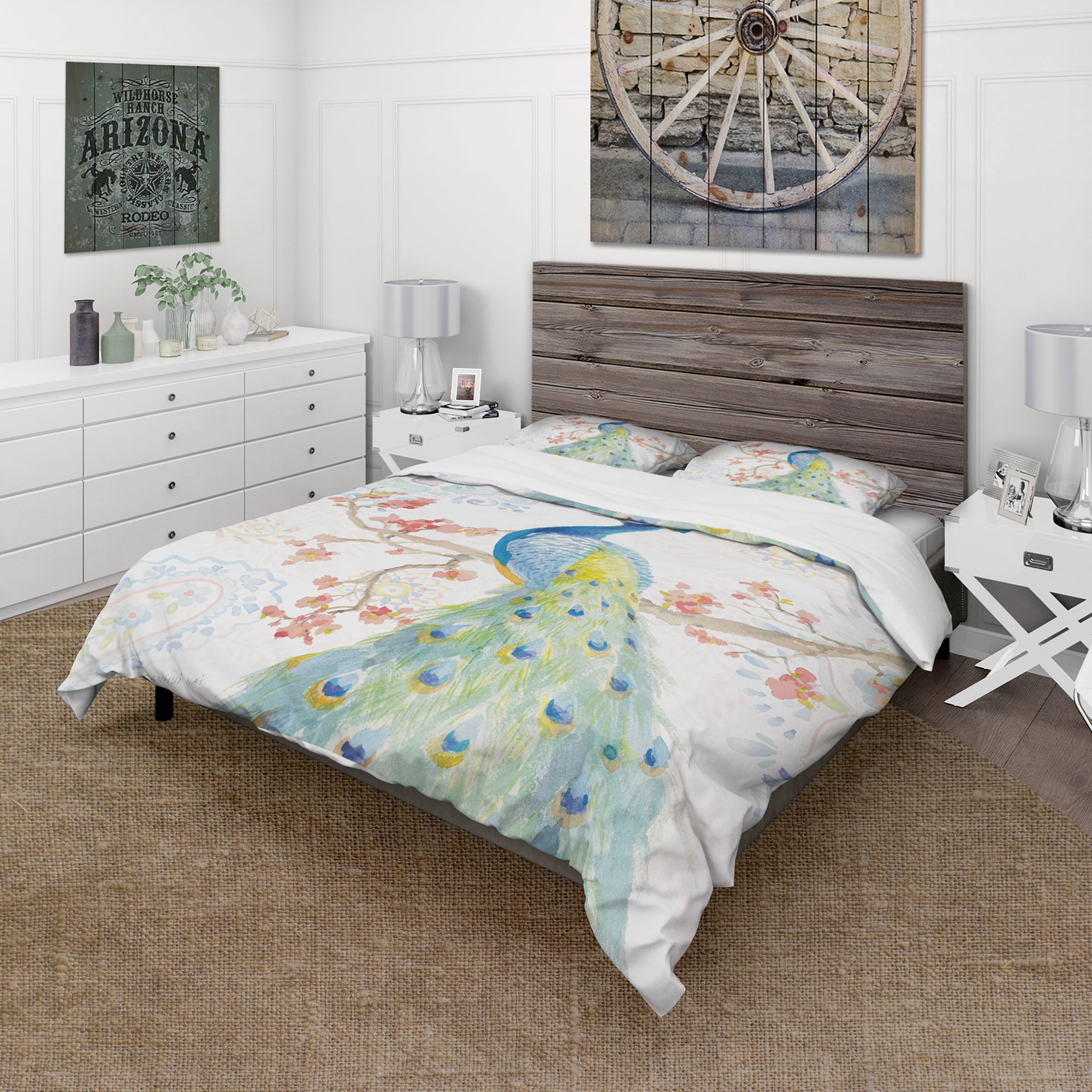 Designart 'peacocks Watercolor II' Traditional Duvet Cover Set