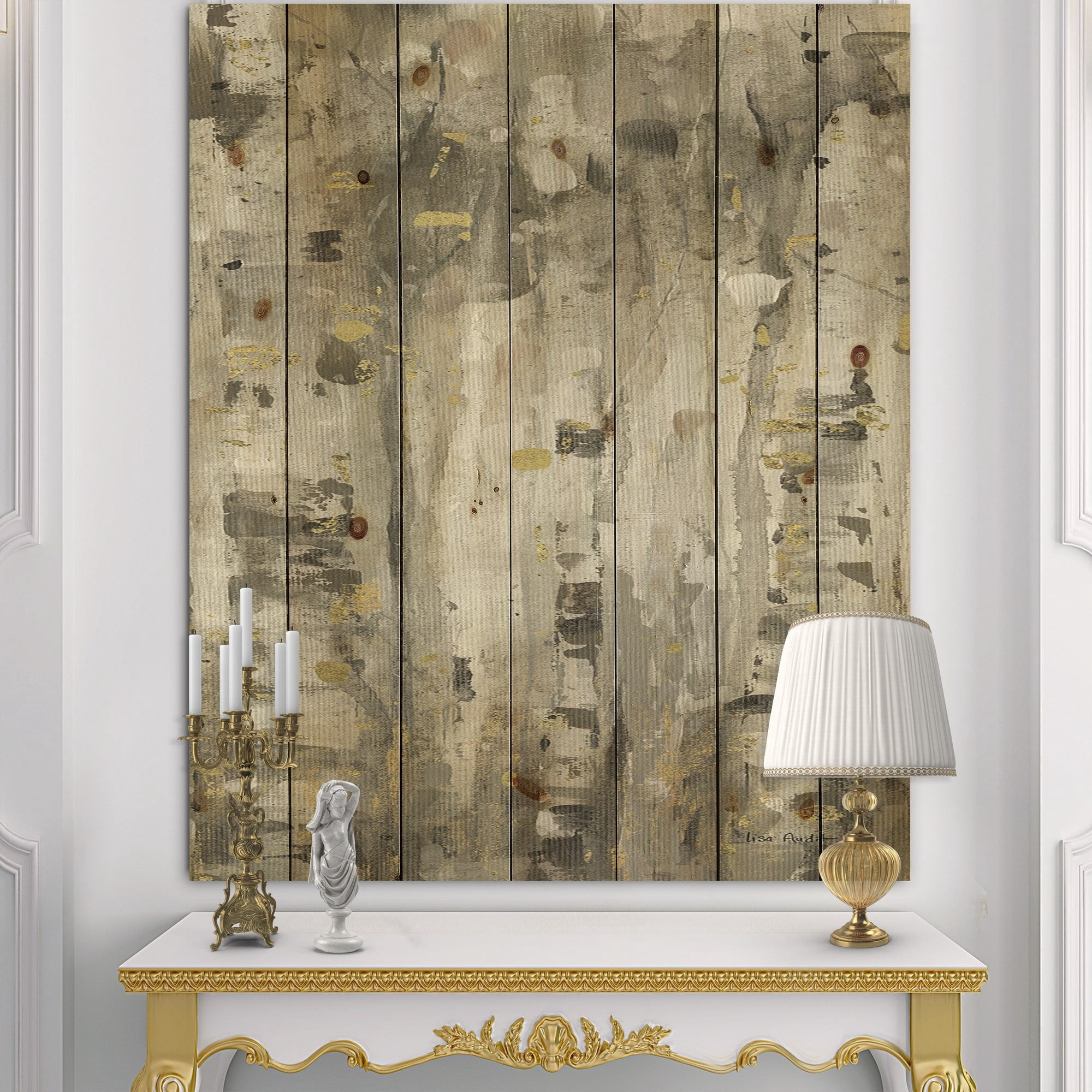Designart the Modern Grey Forest II Farmhouse Print on Natural Pine Wood Art Print, 30" x 40"
