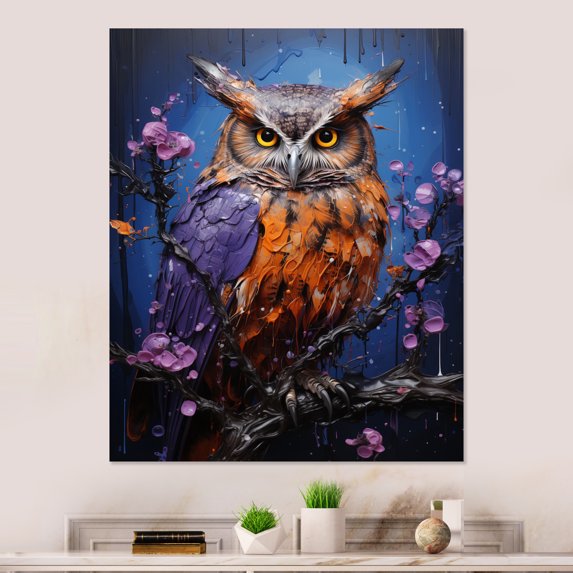 Designart "violet Animal Amethyst Owl Drips" Animals Owl Metal Wall Art