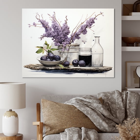Designart "violet Beige Minimalism Balance And Contrast Pottery" Abstract Still Lifes Canvas Wall Art