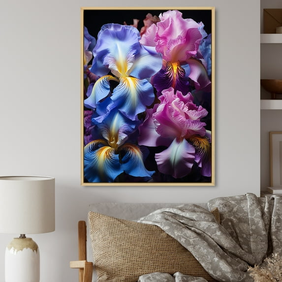 Designart "violet Black Iridescent Irises II" Floral Floater Framed Wall Decor