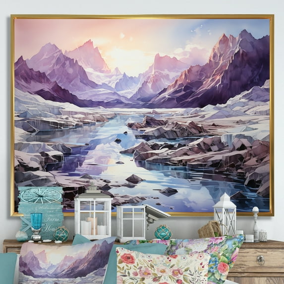 Designart "violet Glacier Glacial Glow" Landscapes Floater Framed Wall Art Print
